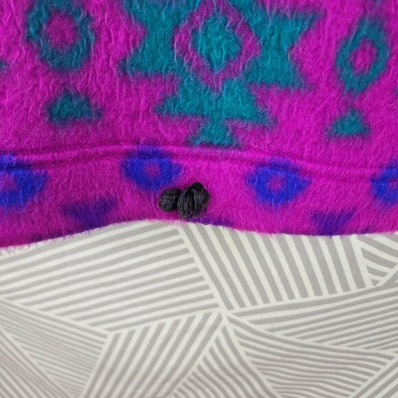 Vintage 90s Fleece Teddy Jacket Coat Small Aztec Southwest Pullover Hooded Pink - Picture 2 of 6